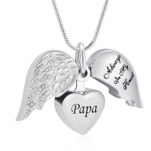VCCWYQK Collier urne en forme d'aile d'ange en forme de cœur pour cendres - Pendentif souvenir pour homme et femme, Acier inoxydable, Pas de gemme (VCCWYQK JEWELRY, neuf)