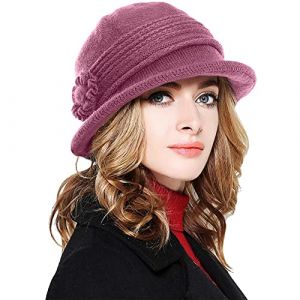 CheChury B&eacute;rets Chapeaux Melon Femme Hiver Femme Fleur &eacute;l&eacute;gante Laine Chaud R&eacute;tro Casquette Simple Beret Bonnets Cloche Chapeau Chapeau de D&ocirc;me,Violet (LYworld, neuf)
