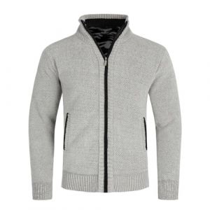 Allthemen Gilet Cardigan Homme Col Montant Veste Laine Knitted Sweater Grosse Maille 5 Couleurs Gris Clair 4XL (Allthemen, neuf)