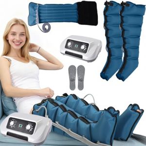 Bottes de pressoth&eacute;rapie pour jambes 6 chambres Machine de pressoth&eacute;rapie professionnelle pour la maison Abdomen | Masseur Drainage lymphatique Circulation, 0-240 Mmhg r&eacute;glables (bleu 2 jambes + (hhh-jhh, neuf)