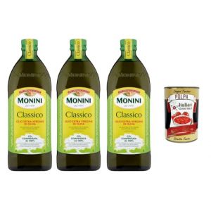 Monini Classico Huile d&rsquo;Olive Extra Vierge Classico 3 x 1 L, huile EVO italienne pour assaisonnement & cuisson, go&ucirc;t &eacute;quilibr&eacute;, format famille 3 litres, cuisine m&eacute;diterran&eacute;enne + Polpa 400g (Italiaen Gourmet UK Ltd, neuf)