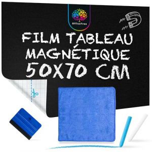 OfficeTree Film Magnetique Tableau Craie - 50x70 cm - Incluant Chiffon et 2x Craies - Panneau Magnétique Tableau Noir - Tableau Magnetique - Plaque Magnetique Adhesif - Tableau Noir Ardoise Mural (ILP GmbH, neuf)