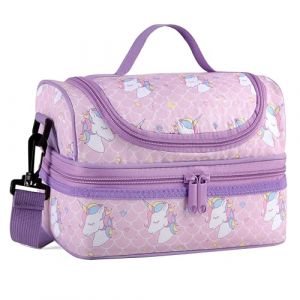 Kasgo Sac Isotherme Repas Enfant, 2 Compartiments Sac D&eacute;jeuner Thermique Gar&ccedil;on Fille 5,7L Mignon Petit Lunch Bag avec Bandouli&egrave;re R&eacute;glable pour &Eacute;cole Pique-nique Licorne (KASGOSHOP, neuf)