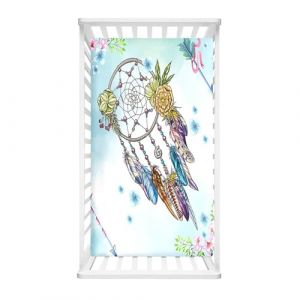 Odot Drap Housse pour Lit de Bébé, Motif Attrape-Rêves 3D Drap Housse pour Matelas de Bébé, Extensible Respirant Douce, pour Lit Parapluie et Berceau, Fille Garçon (Fleur Bleue,90x55cm) (Odot, neuf)