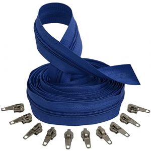 AERZETIX - C62656x5-C62926x10 - Kit de Fermeture &eacute;clair &agrave; glissi&egrave;re Spirale 5m N&deg;5 Couleur: Bleu Royal + 10 curseurs Couleur Argent &agrave; verrou - en Nylon/m&eacute;tal - mercerie (Tuning, neuf)