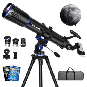 Dianfan T&eacute;lescope,90 mm Ouverture 800 mm T&eacute;lescope Astronomique Professionnel pour Adultes, Portable Telescope pour D&eacute;butants et Enfants, Optique Multicouche, avec Tr&eacute;pied, Sac et Autocollants (Dianfan-EU, neuf)