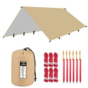 Camping Bâche Anti-Pluie 3x4m Hamac Tarp Rain Fly Toile de Tente Portable Léger Mperméable Anti-UV Ripstop pour Randonnée Backpacking Picnic Activités Extérieures (Kaki) (Hipier, neuf)