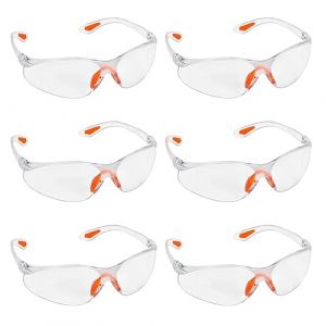 Kurtzy Lot de 6 Lunettes de S&eacute;curit&eacute; Transparentes - Lunettes de Protection avec Verres en Plastique, Pont-de-Nez et Embouts de Branches en Caoutchouc pour Plus de Confort - Lunette Transparente PPE (Tinyyo Europe, neuf)
