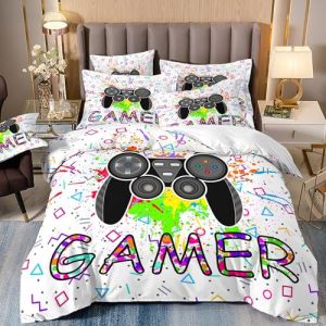 Générique Gamepad Housse de Couette 90x190 Enfant GarçOn Ado Gamer Housse de Couette 90x190 Gaming Manette de Jeu Parure de Lit Enfant en Microfibre avec Fermeture éClair et Taie 65x65 cm (Yunshu Home Textiles, neuf)