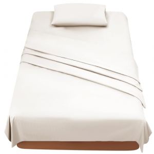 Parure De Lit 120x190/200 3 Pièces en Microfibre - Drap Housse 120x200 cm - Drap Plat 1 Personne 180x280 cm - 1 Taie d'oreiller 50x80 - Beige (MediaMinds, neuf)