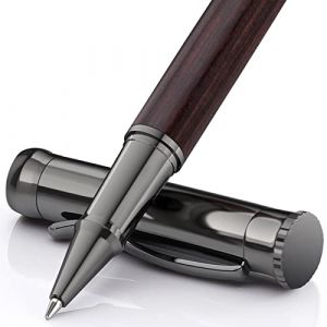 WEMATE Lot de stylos roller en bois, 2 recharges d'encre (1 noire et 1 bleue),stylo d'écriture fantaisie, joli cadeau de bureau pour homme, professionnel et dirigeant, stylo en bois cool pour journal (WEMATE OFFICIAL, neuf)