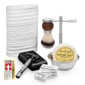 Kit rasage St&ouml;rtebekker&reg; "Coffret gourmand" - pour un rasage parfait - Avec rasoir, blaireau, savon &agrave; raser, bol de rasage, support de rasage, chiffon de rasage (Rasoir (Noir) - &Eacute;tui (Noir)) (St&ouml;rtebekker, neuf)