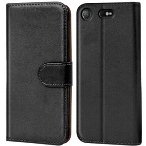 Verco Coque pour Sony Xperia XZ1 Compact, Housse Portefeuille pour Xperia XZ1 Compact Etui en Cuir Synth&eacute;tique Fonction Stand Case, Noir (ATS-Discounter, neuf)