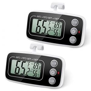 [Lot de 2]Brifit Thermometre Frigo, Mini Thermometre Congelateur avec Écran LCD Digital, Plage de Température -50~70℃/-58~158℉, Enregistrement Max/Min, Thermometre Refrigerateur avec Crochet, Noir (Feytin FR, neuf)