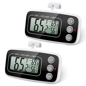 [Lot de 2]Brifit Thermometre Frigo, Mini Thermometre Congelateur avec Écran LCD Digital, Plage de Température -50~70?/-58~158?, Enregistrement Max/Min, Thermometre Refrigerateur avec Crochet, Noir (Feytin FR, neuf)