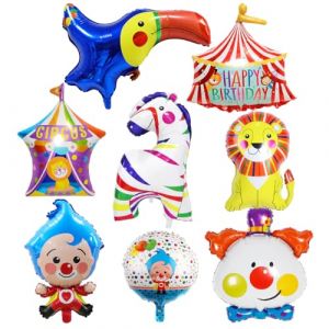 8 Pièces Cirque D'Aluminium Ballon, XXL Ballons Clown, Ballons Gonflables tente cirque, Ballon Fleuret lion de Cirque, Géant Ballon de perroquet pour Anniversaire Baby Shower Carnaval Halloween Party (SPRINLOT STORE, neuf)