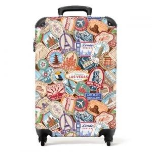 NoBoringSuitcases.com&reg; Valises, Bagages a Main Cabine 55x35x25 10kg, Luggage, Suitcase, Rigides 4 roulettes, De Voyage, Cadenas Avion, Ultra l&eacute;g&egrave;re, Poign&eacute;e Extensible, Motif Destinations de Voyage (NoBoringSuitcases, neuf)