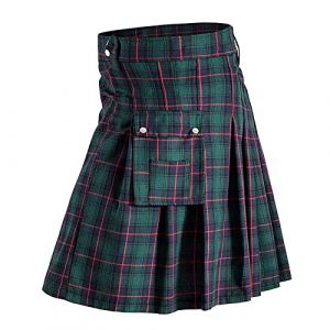 Kilt écossais classique pour homme - Jupe à carreaux avec poches - Jupe courte à carreaux - Kilt écossais classique avec poches contrastées - Style écossais, D vert., XXL (SDFKLJV, neuf)