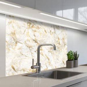 KitchenYeah© Credence Cuisine Adhesive 80x100 cm Protege Mur Revetement Mural Adhesif Parement Interieur À Coller Plaque Plastique Rigide Or - Léger - Grain - Marbre (KitchenYeah, neuf)
