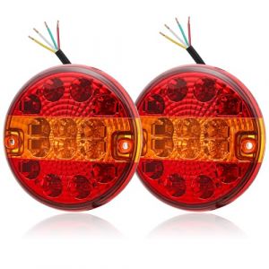 DARKGUARD Feux Arri&egrave;re Remorque Led Rond Hamburger 12V 24V &Eacute;clairage pour Remorque Camion Tracteur Agricole IP67 &Eacute;tanche Feu Arri&egrave;re de Stop de Clignotant de Position E-Mark Homologu&eacute; (DARKGUARD, neuf)