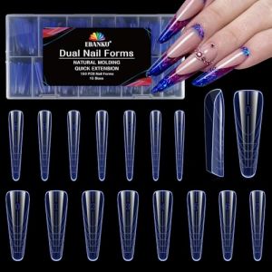 EBANKU 150PCS Poppit Ongle Kit, Réutilisable Capsule Americaine Ongle Gel Nail d'extension Kit Bleu Matte Longue Stiletto Faux Ongles Couverture Complète, PMMA Gel Pose Manucure pour Femme Fille (EU-Prominer, neuf)