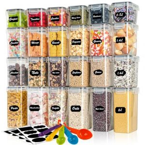 Withosent Lot de 24 bo&icirc;tes de conservation avec couvercle - Bo&icirc;te de rangement herm&eacute;tique en plastique - Bo&icirc;te &agrave; c&eacute;r&eacute;ales (2 l, 1,4 l 0,8 l) (DACORNE INDUSTRIE, neuf)