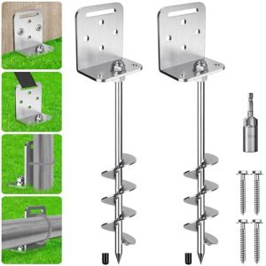 Benelabel Ancrages de Sol, 50cm Piquet de Fixation Trampoline 2pcs Ancrage au Sol Robuste 5cm éPi de La TempêTe de Vent pour BalançOire/Camping/Abri/Chien/Carport/Auvent avec Plaque Fixe (besthouse, neuf)