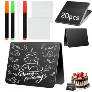 Zikenis 20 pièces Mini Tableaux Noirs,Ardoises en PVC Effaçables,Mini Panneau D'affichage,Étiquette Ardoise Buffet Chevalet avec 4 Feutres + 2 Chiffon,pour Mariage,Fête,Buffet,Boulangerie (ZIEDONIS XXXL, neuf)