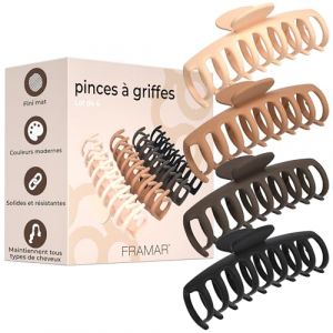 FRAMAR Grosse Pince Cheveux Femme - Pince a Cheveux Femme, Pinces à Cheveux Pour Femmes, Pince à Cheveux Femme, Pince Crabe Cheveux Femme, Hair Clip, Pinces Cheveux, Grande Pince Cheveux – Neutre 4pc (Framar Store, neuf)