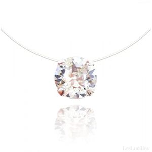 LES LUCILLES Collier Invisible orné d'un Pendentif Solitaire Pure Brillance™ - Ras-de-Cou Style Fil de pêche Transparent Diamant Zircon Suspendu (LESLUCILLES, neuf)