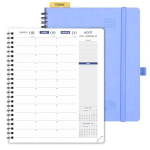 POPRUN Agenda 2025 2026 Semainier A5 22 x 17 cm Version Française - Intervalles de 15 minutes, D'Août 2025 à Juil 2026 12 Mois Scolaire, Couverture Souple Spirale, Papier 100g/m², Bleu bleuet (Time Works Wonders, neuf)