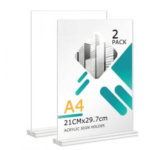 2 Pièces Présentoir de Table A4, Présentoir en Acrylique Transparent, porte menu，porte menu restaurant，porte affiche，Support Acrylique A4 pour Menus，publicité, cadre photo, affichage. restaurant (topdeal888, neuf)