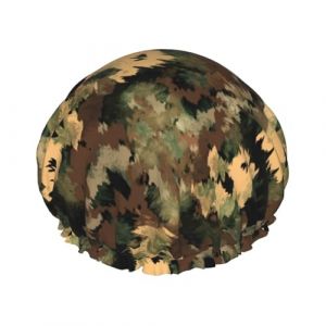 Bonnet de douche, bonnet de douche camouflage vert pour femme, r&eacute;utilisable, imperm&eacute;able, bonnet de douche, double couche, bande &eacute;lastique, bonnet de bain pour cheveux longs (JQMY-EU, neuf)