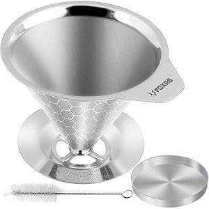 FOXAS Filtre à Café Permanent en Acier Inox, Filtre à Café sans Papier pour Faire du Café Manuel, Goutteur de Café Réutilisable avec Double Maille (FOXAS II, neuf)