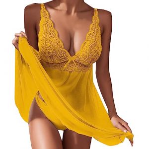 JokeLomple Sexy Ensemble Lingerie Femme - Robe Sexy Femme Grande Taille Nuisette Sexy Femme Latex Simili Cuir PU Robe Nuit et Robe de Nuit Femme Nuisette sous Vêtements Ensemble Col V Robe de Nuit (Ltovir, neuf)