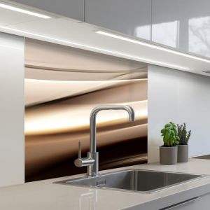 KitchenYeah&copy; Credence Adhesive Pour Cuisine 80x80 cm Panneau Mural Adhesif Fond De Hotte Plaque Pvc Murale Peel And Stick Protege Mur Vagues - Abstrait - Beige Chaud (KitchenYeah, neuf)