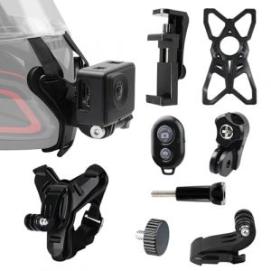 BUZUYIWAR Support de Casque Moto Menton, Support de t&eacute;l&eacute;phone Portable Ajustable pour GoPro Hero 13 12 11 10 9 8 7 6 5 pour DJI OSMO Action 5 Pro 4/3 Insta360 X4 X3 X2 Accessoires de Cam&eacute;ra d'action (CanJiaLiMao, neuf)