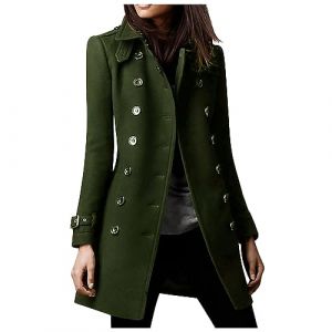 Susenstone Femme Manteaux en Laine Mélangée à Double Boutonnage Manteau Femme Hiver Chic Manteau Chaud Mi-Long Épaulette Manteau Mince Blazer Long Manteau Couleur Unie Coupe-vent Mi-long Blouson (⭐⭐⭐⭐⭐Susenstone, neuf)