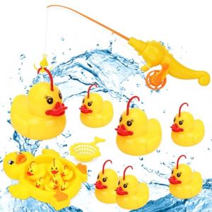 Jouet de Peche, 10 Pièces Jouets de Piscine Pêche Ensemble Jouets de Bain pour Les Tout-Petits avec Filet de Pêche, Cannes à Pêche, Petit Étang Aux Canards pour Jeu de Baignade (CHENKEE, neuf)