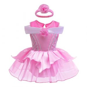 Lito Angels Barboteuses Princesse Aurora pour Bebe Fille Deguisement Rose de Fete Anniversaire Halloween Carnaval Bandeau Doux Taille 12-18 Mois (Lito Angels FR, neuf)