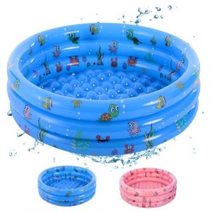 Shyllin Piscine Gonflable Enfant 90x80x30cm,Three Ring Inflatable Paddling Pool,Baignoire Gonflable pour bébé,Piscine pataugeoire Gonflable Ronde (Bleu foncé L) (XFJIN243, neuf)