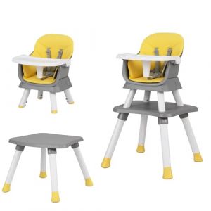 LIFEZEAL 6 en 1 Chaise Haute Bébé évolutive en PP, Charge 25 kg, Chaise Repas Enfant Convertible 6 mois-6 ans, Plateau Réglable, Housse Amovible, Table Chaise Bebe, Harnais de Sécurité (Jaune) (LIFEZEAL ITALY S.R.L., neuf)