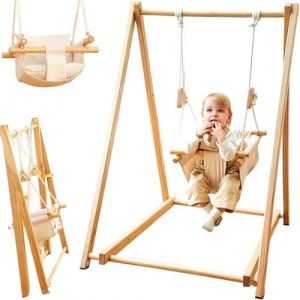 Balan&ccedil;oire en Bois pour b&eacute;b&eacute; avec si&egrave;ge &agrave; Bascule Pliable, balancelle &eacute;volutive et Chaise &agrave; Bascule Enfant, Baby Swing en Bois Naturel Stable et s&ucirc;r, Jouet b&eacute;b&eacute; pour int&eacute;rieur et ext&eacute;rieur s&eacute;curis&eacute; (Tiny Thinkers Toys, neuf)