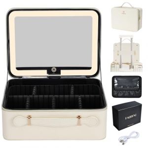 Malette Maquillage avec LED Grand Malette Esthetique Portable en Cuir PU Trousse Maquillage avec Miroir Lumineux Amovible Vanity Maquillage avec Support pour pinceaux de Maquillage, Blanc (sxadesa, neuf)