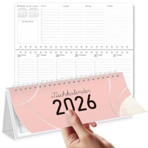SKYDUE Calendrier de bureau 2026 paysage 2025 - Calendrier de table semainier de juillet 2025 &agrave; d&eacute;cembre 2026 - Calendrier debout avec 1 semaine sur 2 pages - 29,7 x 11,7 cm (rose argent&eacute;) (SKYDUE-EU, neuf)