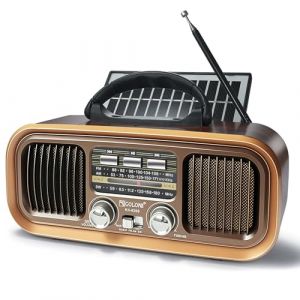 Radio Portable,AM/FM/SW Radio Vintage Bluetooth, Haut-parleurs Doubles,Poste Radio avec Panneau Solaire Plus Grand et Batterie 1200mAh,Lecteur MP3 USB SD TF, pour Personnes Agees. (FantuokEU, neuf)
