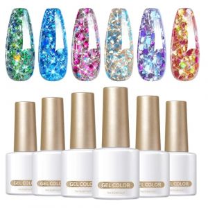 Farkly Lot de 6 vernis &agrave; ongles gel paillet&eacute;s - Kit de vernis &agrave; ongles gel paillet&eacute; - Kit de vernis &agrave; ongles Farkly Gel Polnic - Constructeur de couleur - Couche sup&eacute;rieure - Vernis de manucure (mansh, neuf)