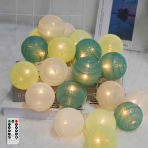 Ciskotu Guirlande Lumineuse Coton Boules, 20 LED USB Dimmable Guirlande Lumineuse Boule avec Télécommande et Minuterie, LED Guirlande Boule Lumineuse Intérieur pour Chambre Enfant Noël Fête (Vert) (WaterFirst EU, neuf)