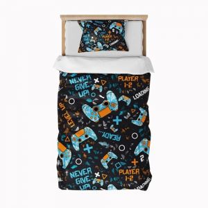 ZTYROLJ Gamer Housse de Couette 90x190cm, Housse de Couette Zippée,Parure de Lit en Microfibre 1 Personne, Parure de Lit Enfant avec Taie d'oreiller 40x60cm (Zhanao Home Product, neuf)