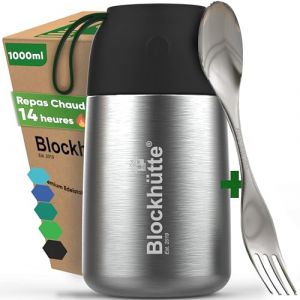 Blockh&uuml;tte Boite Alimentaire Isotherme en Acier Inox 1L - Thermos Alimentaire, &Eacute;tanche - Garde les repas chauds jusqu'&agrave; 14h - Thermos Lunch Box id&eacute;ale pour tous les plats - noir (Blockh&uuml;tte FR, neuf)